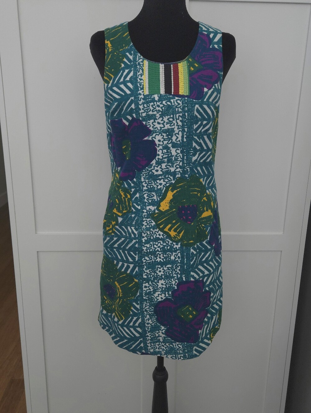 Anthropologie Vanessa Virginia Graphic Hibiscus Shift Floral Sleeveless Dress 6